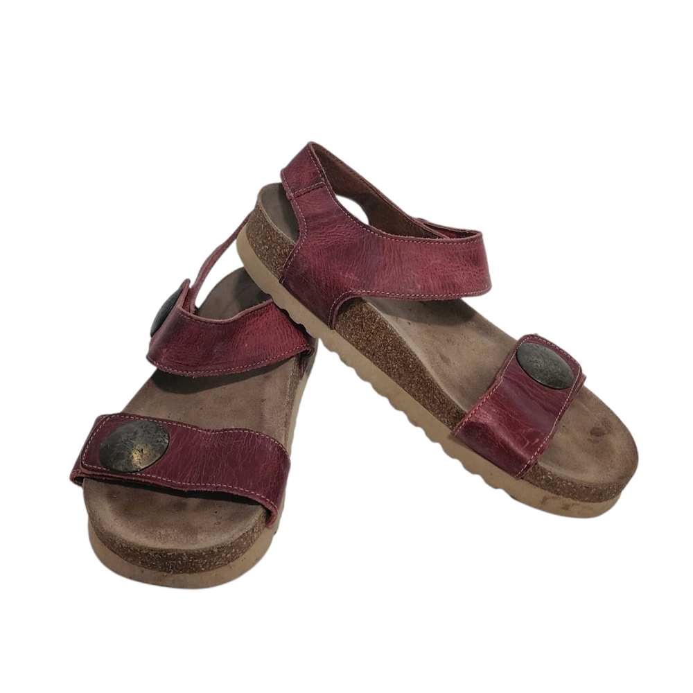 Taos Footwear Women's Burgundy Leather Adjustable Strap Sandals